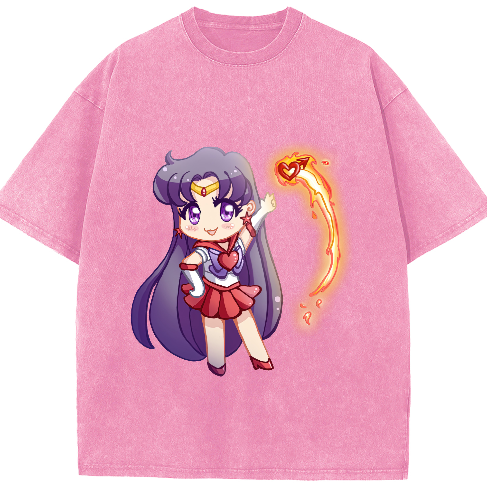 （画像用） 美少女戦士セーラームーン 火野レイ ひの レイ Sailor Moon Hino Rei （セーラーマーズ,Sailor Mars） 綿100% ヴィンテージ風 半袖Tシャツ（フロントプリント）